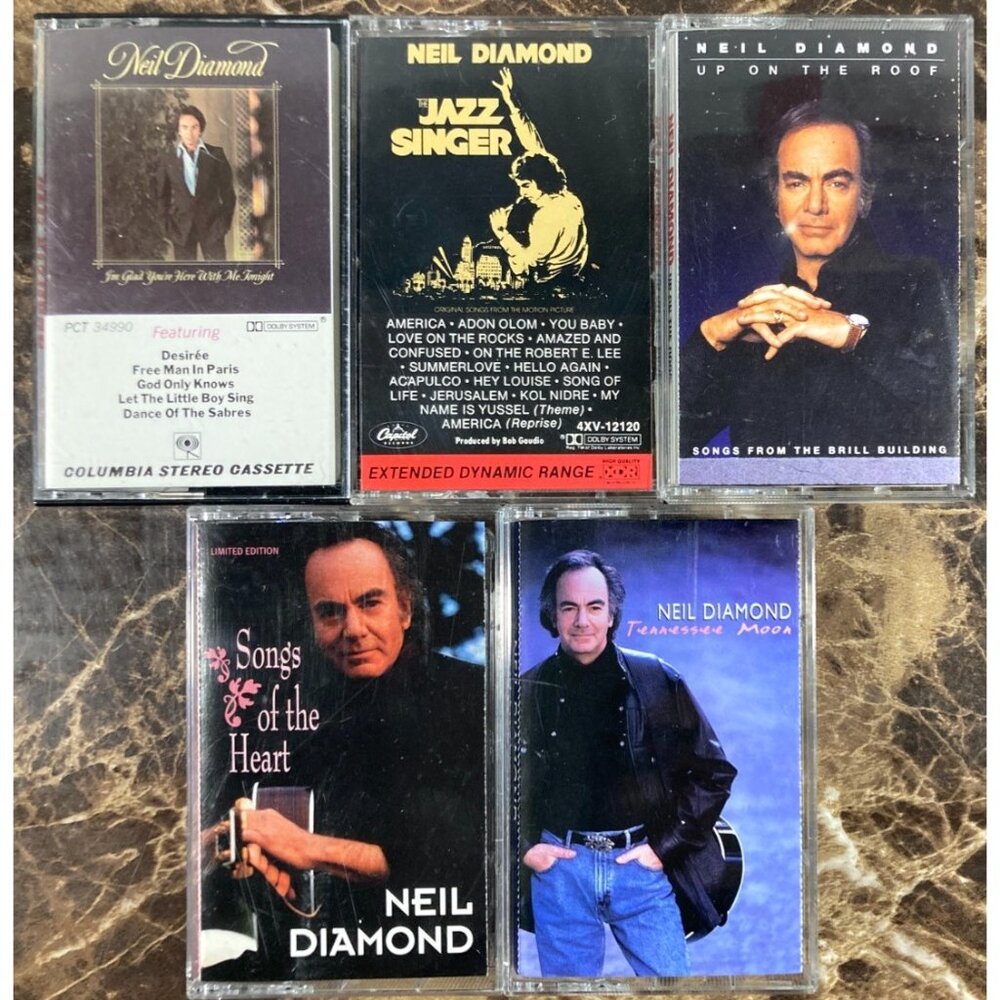 Neil Diamond 5 Cassette Lot The Jazz Singer I'm Glad You're Here With Me Tonight